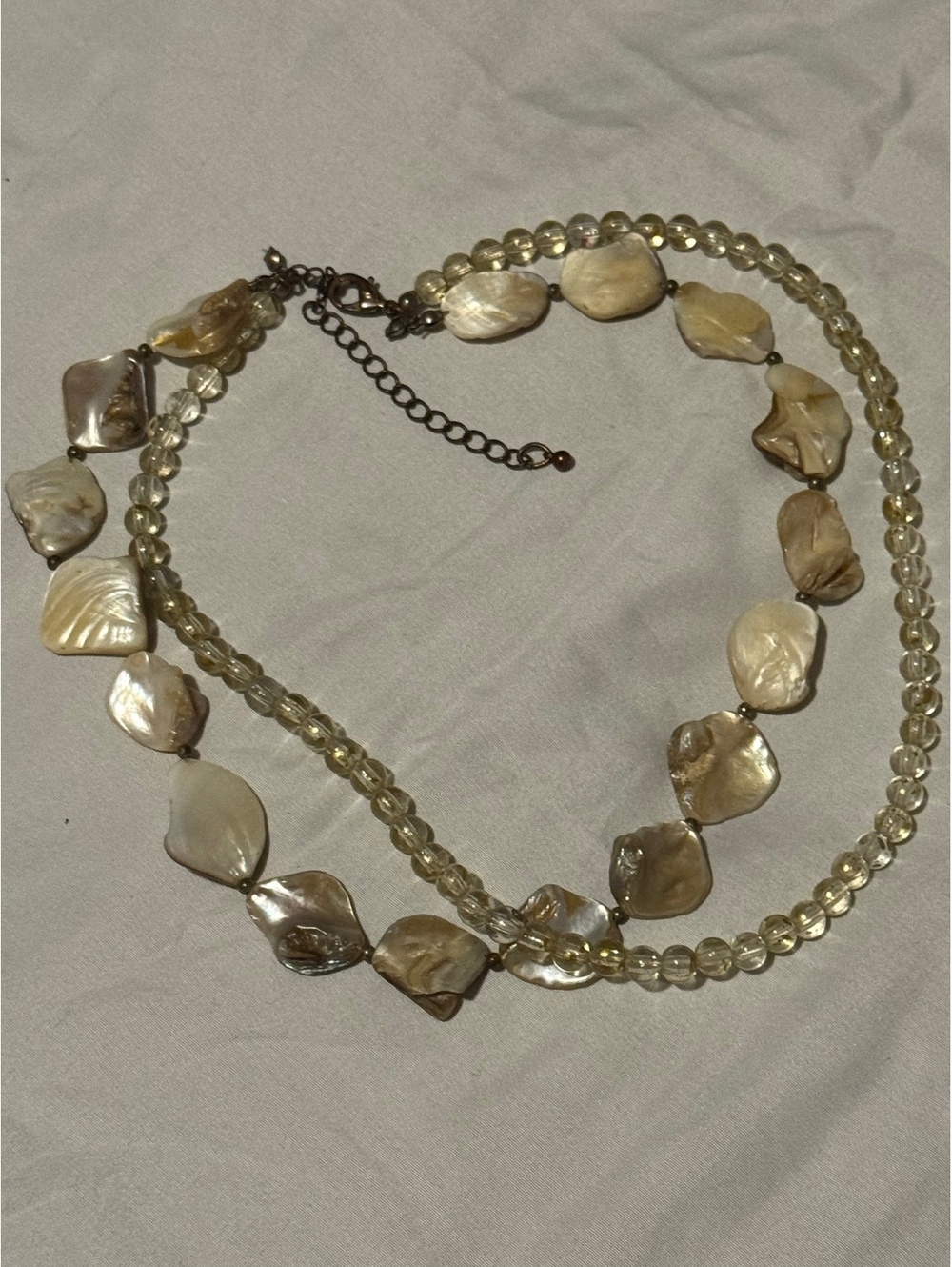 Vintage Boho Double-Strand Mother of Pearl & Glass Bead Necklace